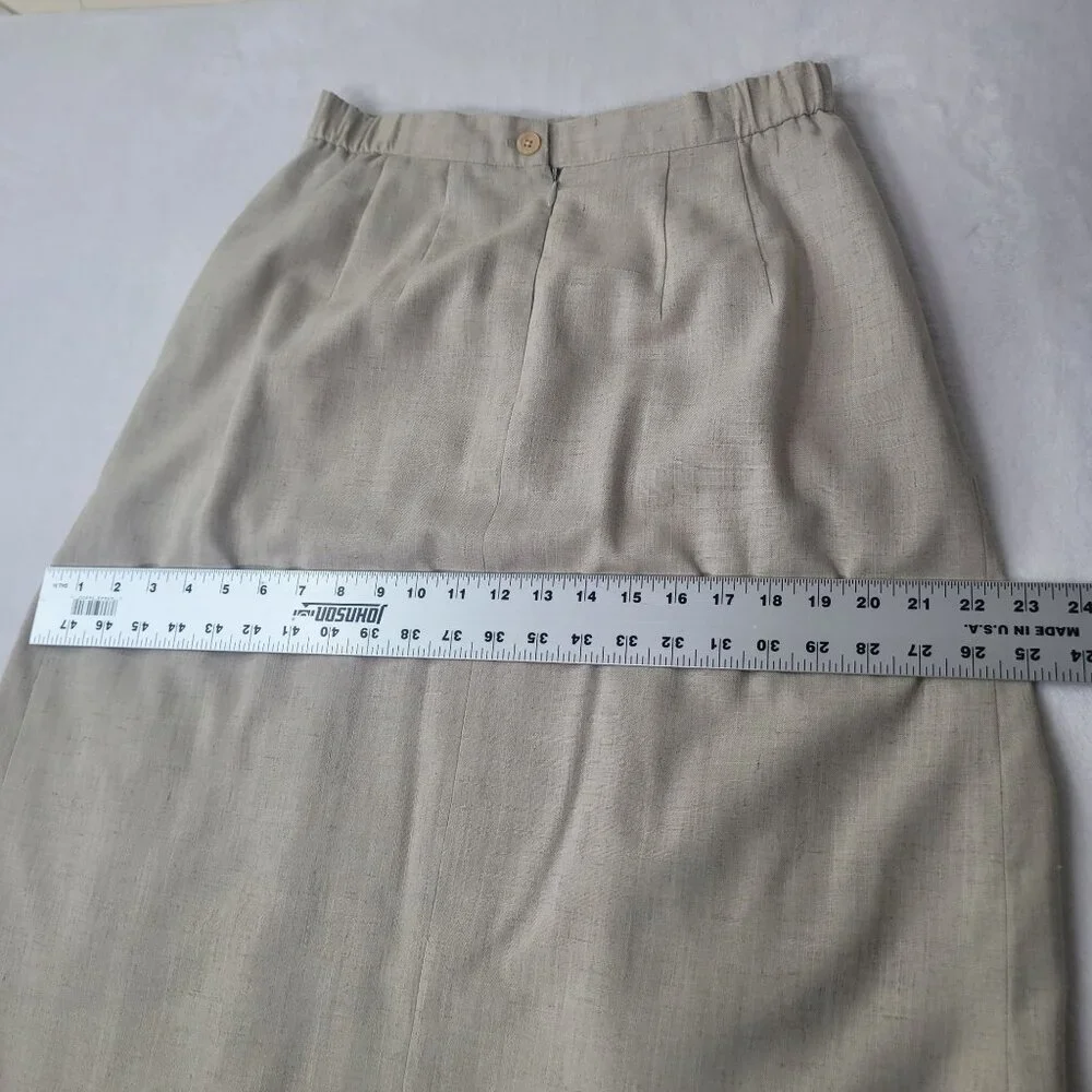 VTG Orvis Pleated Women's Beige Linen Blend Lined Maxi Skirt Size 10 Made in USA - Picture 8 of 11